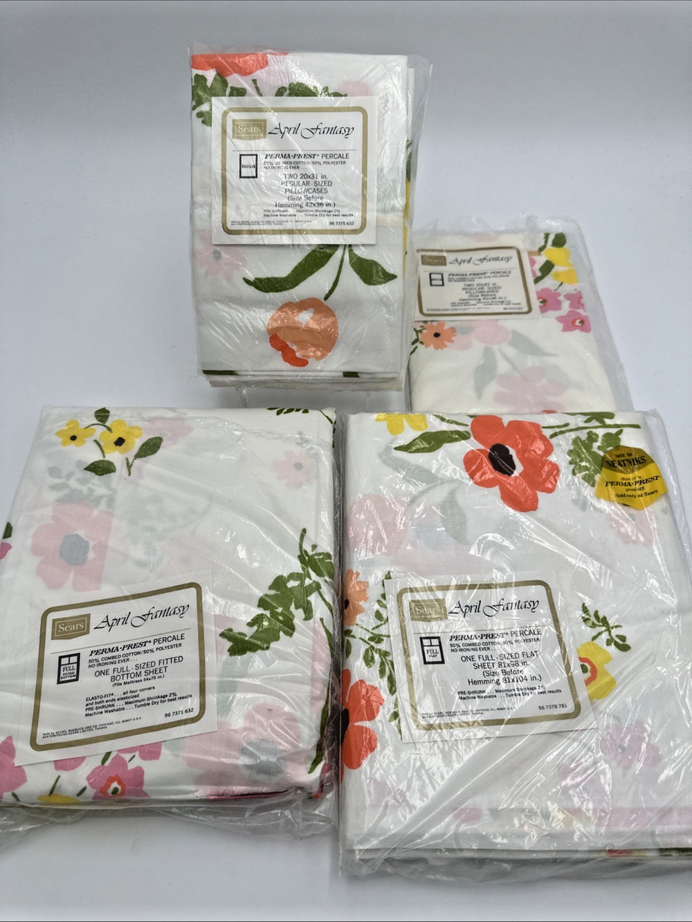 Beautiful Vintage Prema-Prest Full Size Sheet Set Percale April Fantasy